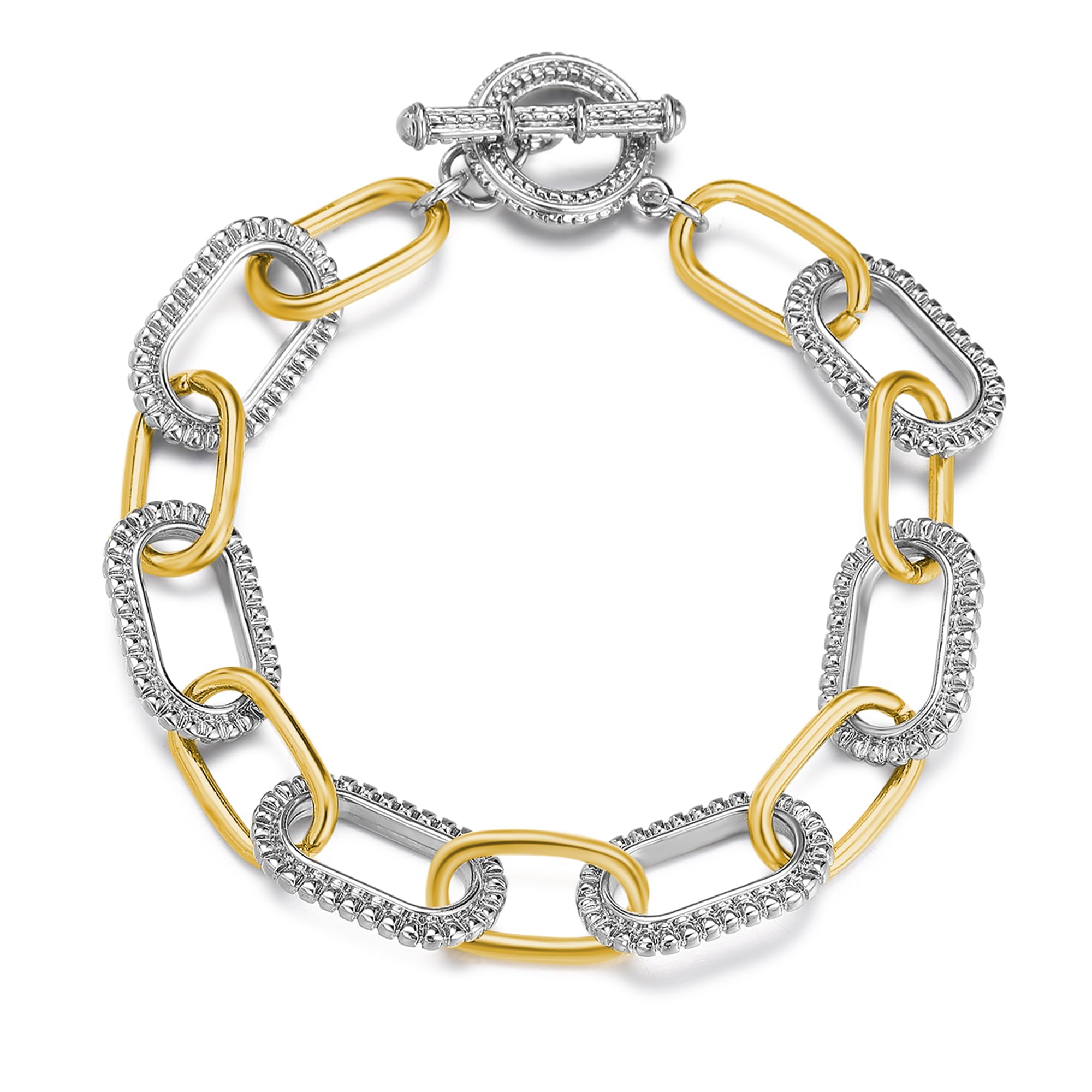 Mytys Link Bracelet Two tone Circles Chain Silver and Gold Wire